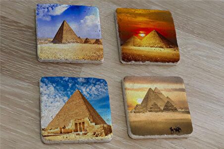 Mısır Piramitleri Doğal Taş Bardak Altlığı 4'lü set - Natural Stone Coasters