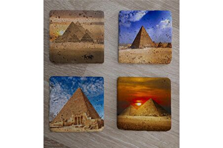 Mısır Piramitleri Doğal Taş Bardak Altlığı 4'lü set - Natural Stone Coasters