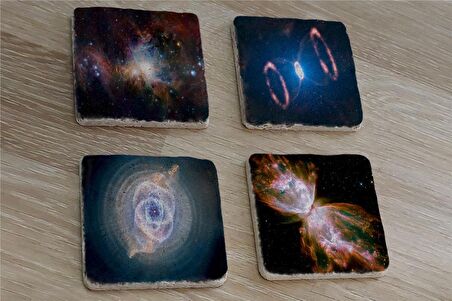 Uzay Manzaraları Doğal Taş Bardak Altlığı 4'lü set - Natural Stone Coasters
