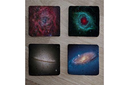 Galaksi Manzaraları Doğal Taş Bardak Altlığı 4'lü set - Natural Stone Coasters