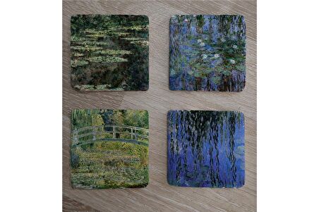 Claude Monet Eserleri Doğal Taş Bardak Altlığı 4'lü set - Natural Stone Coasters