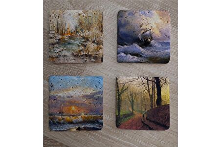 Deniz ve Doğa Manzaraları Doğal Taş Bardak Altlığı 4'lü set - Natural Stone Coasters