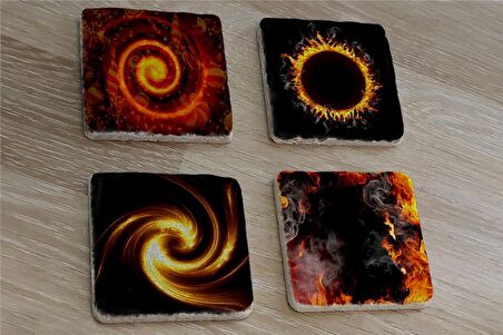 Güneş Tutulması ve Kozmik Görüntüler Doğal Taş Bardak Altlığı 4'lü set - Natural Stone Coasters