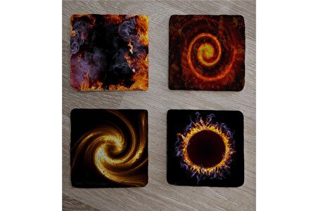 Güneş Tutulması ve Kozmik Görüntüler Doğal Taş Bardak Altlığı 4'lü set - Natural Stone Coasters