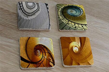Sarmal Merdivenler Doğal Taş Bardak Altlığı 4'lü set - Natural Stone Coasters