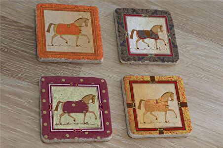 Modern At Tasarımları Doğal Taş Bardak Altlığı 4'lü set - Natural Stone Coasters