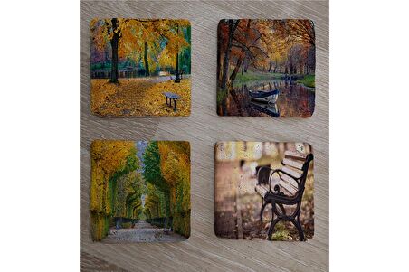 Sonbahar Manzaraları Doğal Taş Bardak Altlığı 4'lü set - Natural Stone Coasters