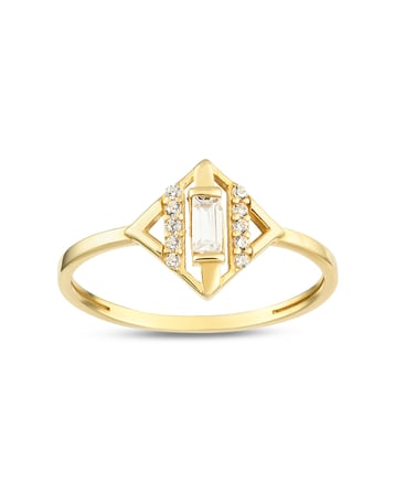 Debora Jewelry 14 Ayar Altın Geometrik Baget Beyaz Taşlı Yüzük