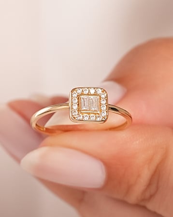 Debora Jewelry 14 Ayar Altın Kare Baget Yüzük