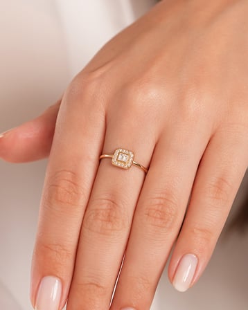 Debora Jewelry 14 Ayar Altın Kare Baget Yüzük