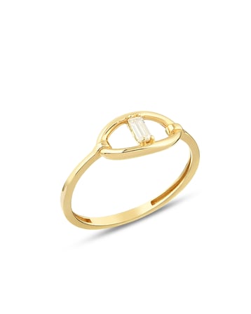 Debora Jewelry 14 Ayar Altın Oval Baget Taşlı Yüzük