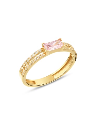 Debora Jewelry 14 Ayar Altın Baget Detaylı Pembe Yüzük