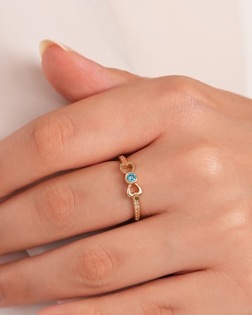 Debora Jewelry 14 Ayar Altın Fiyonk Model Mavi Taşlı Yüzük