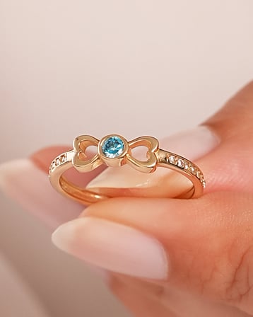Debora Jewelry 14 Ayar Altın Fiyonk Model Mavi Taşlı Yüzük