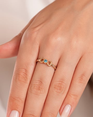 Debora Jewelry 14 Ayar Altın Fiyonk Model Mavi Taşlı Yüzük