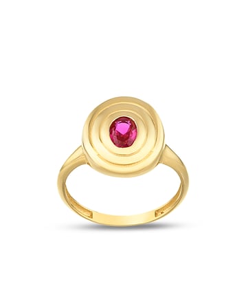 Debora Jewelry 14 Ayar Altın Yuvarlak Model Pembe Taşlı Yüzük