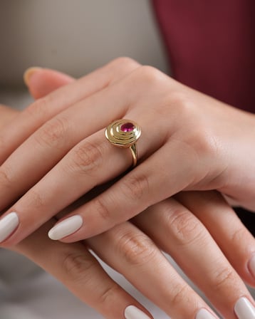 Debora Jewelry 14 Ayar Altın Yuvarlak Model Pembe Taşlı Yüzük