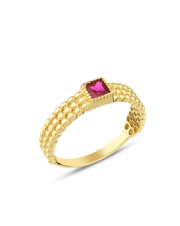 Debora Jewelry 14 Ayar Altın Kare Model Pembe Taşlı Yüzük