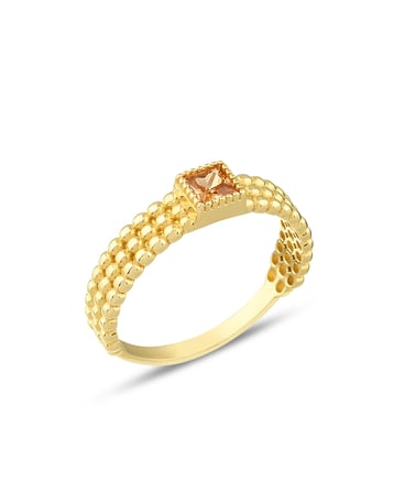 Debora Jewelry 14 Ayar Altın Kare Model Şampanya Taşlı Yüzük