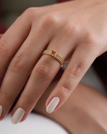 Debora Jewelry 14 Ayar Altın Kare Model Şampanya Taşlı Yüzük