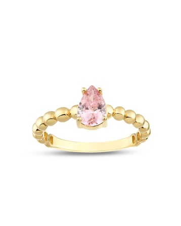 Debora Jewelry 14 Ayar Altın Damla Model Pembe Turmalin Taşlı Yüzük