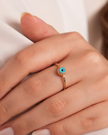 Debora Jewelry 14 Ayar Altın Nazar Boncuklu Minimal Yüzük