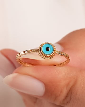 Debora Jewelry 14 Ayar Altın Nazar Boncuklu Minimal Yüzük