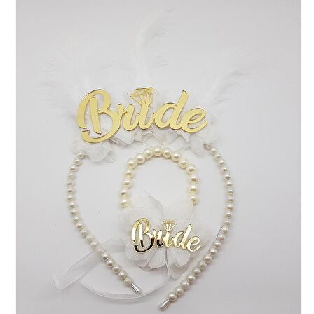 İncili Pleksi Bride Temalı Taç Bileklik Seti