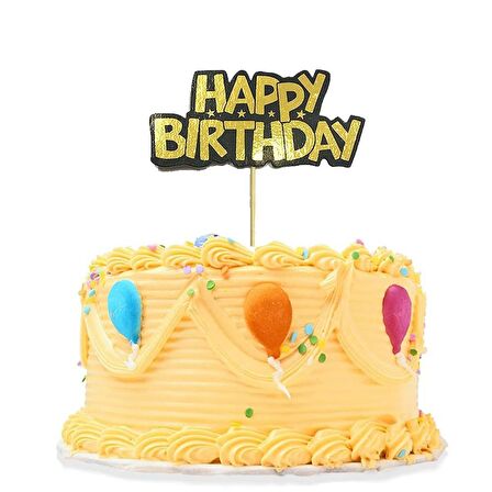 Gold Happy Birthday Kürdan Pasta Süsü 2 Adet