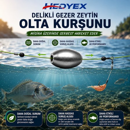 Hedyex 4 Gr 100 Adet (400 Gr) Olta Kurşunu Delikli Gezer Zeytin