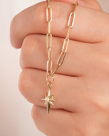 Debora Jewelry 14 Ayar Altın Ataç Zincirli Kutup Yıldızı Kolye