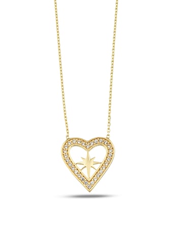 Debora Jewelry 14 Ayar Altın Kalpli Taşlı Kolye