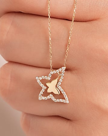 Debora Jewelry 14 Ayar Altın Taşlı Kelebek Detay Kolye