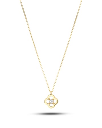 Debora Jewelry 14 Ayar Altın Zirkon Taşlı Yonca Kolye