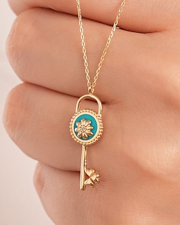 Debora Jewelry 14 Ayar Altın Çiçekli Mineli Kilit Kolye
