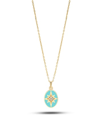 Debora Jewelry 14 Ayar Altın Mavi Mineli Kuzey Yıldızı Kolye