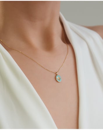 Debora Jewelry 14 Ayar Altın Mavi Mineli Kuzey Yıldızı Kolye