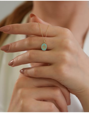 Debora Jewelry 14 Ayar Altın Mavi Mineli Kuzey Yıldızı Kolye