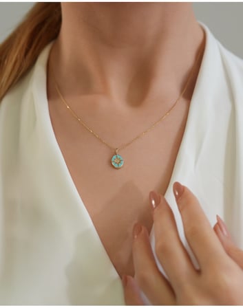 Debora Jewelry 14 Ayar Altın Mavi Mineli Kuzey Yıldızı Kolye