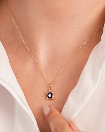 Debora Jewelry 14 Ayar Altın Nazar Boncuklu Minimal Kaplumbağa Kolye
