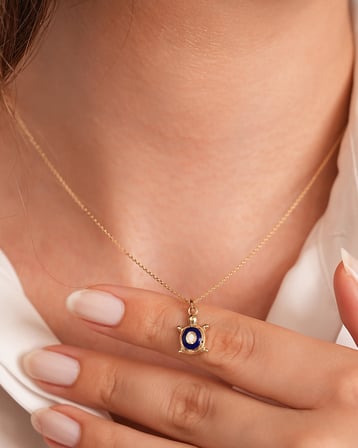 Debora Jewelry 14 Ayar Altın Nazar Boncuklu Minimal Kaplumbağa Kolye
