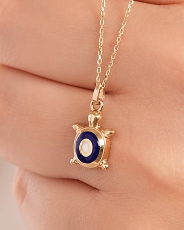 Debora Jewelry 14 Ayar Altın Nazar Boncuklu Minimal Kaplumbağa Kolye