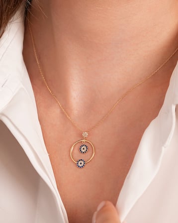 Debora Jewelry 14 Ayar Altın Nazar Boncuklu Çift Göz Kolye