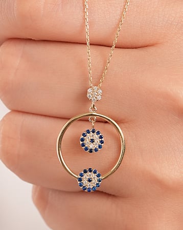 Debora Jewelry 14 Ayar Altın Nazar Boncuklu Çift Göz Kolye