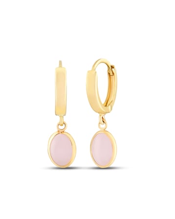 Debora Jewelry 14 Ayar Altın Pembe Oval Kuvars Küpe