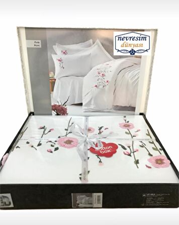 Cotton Box Perla Çiçekli Nakışlı Pamuk Saten Çift Kişilik Nevresim Takımı