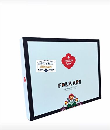 Cotton Box Folk Art Çiçekli Pamuk Çift Kişilik Nevresim Takımı