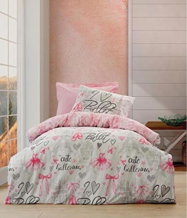 Cotton Box Junior Tek Kişilik Nevresim Takımı Balerina Pembe Lastikli Çarşaf