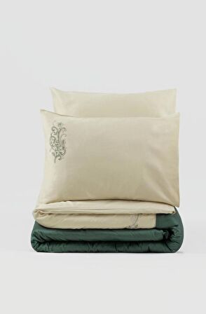 Cotton Box Brode Nakışlı Çift Kişilik Saten Nevresim Takımı Andy Yeşil