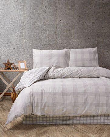 Cozy Home Çift Kişilik Lastikli Çarşaflı Nevresim Takımı Ekose Bej